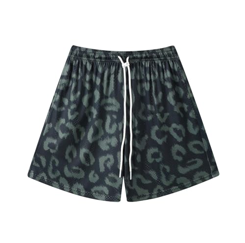 GINTPK Leopard Print Shorts, Cool Mesh Designer Shorts for